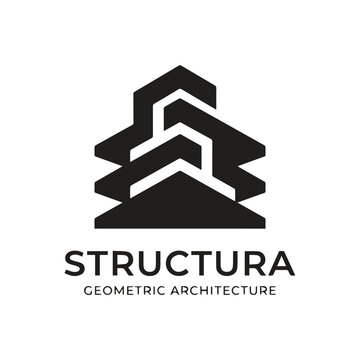 Geometric architecture building emblem and company logo design with stylized gra