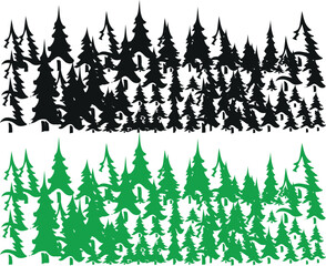 Black and green forest pine tree silhouette graphic illustration © Nazmul