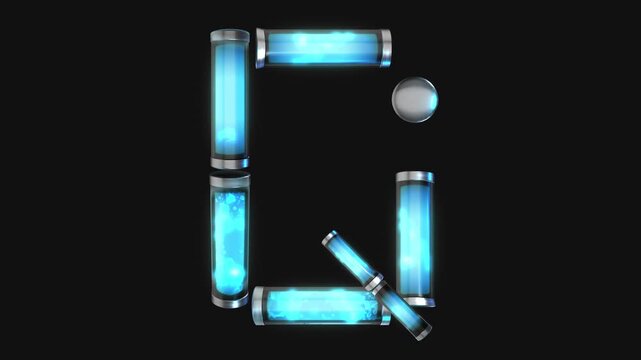 A drag and drop overlay letter that is made up from animated glowing neon liquid tubes that pulsate and rotate.
