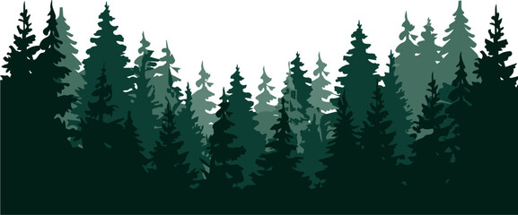 Silhouette of dense evergreen forest against a clean white background © Icon Stock