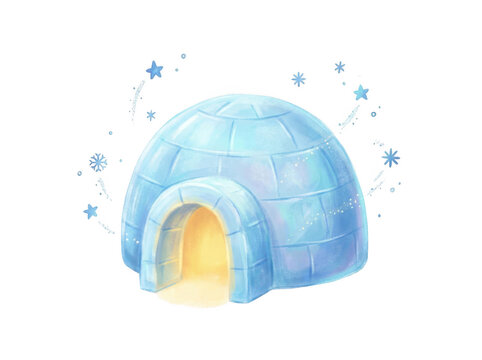 Cute ice igloo house illustration isolated on transparent background