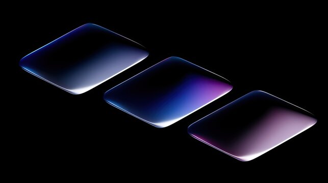 Three glowing, rounded, rhomboid shapes shimmer against black
