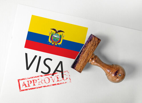 Ecuador Visa Approved with Rubber Stamp and flag
