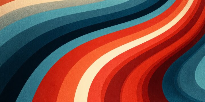 Colorful Vintage Swirl Background Design with Bold Stripes in Red, Blue, and Cream Tones for Retro Themed Projects and Creative Designs
