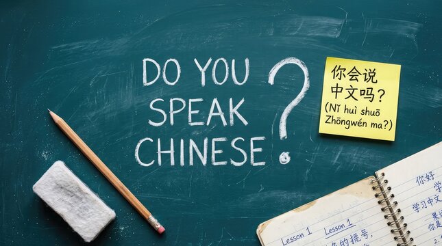 A chalkboard with the question do you speak chinese written on it prepared for students during the upcoming national day in china holiday