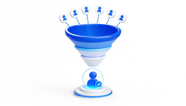 Threedimensional sales funnel converting potential leads into successful customer conversion icons