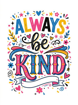 Always be kind colorful hand lettering typography design