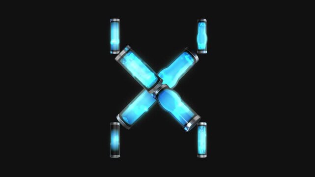 A drag and drop overlay letter that is made up from animated glowing neon liquid tubes that pulsate and rotate.

