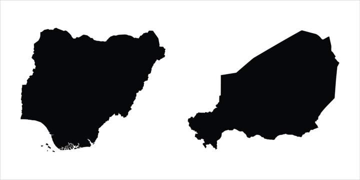 Nigeria and niger map silhouettes black vector graphic design elements with location