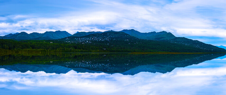 Alaska summer landscape panorama of Chugach Mountains