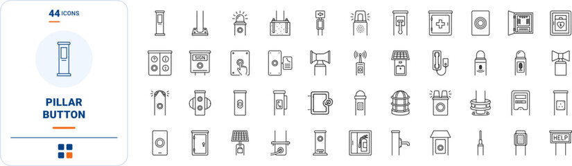 Fototapeta premium Emergency pillar button line icon set. Vector pictograms of call, safety, column, and help elements, thin linear illustration.
