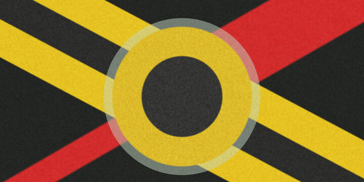 Abstract Black Background with Yellow Ring and Crossing Red Lines