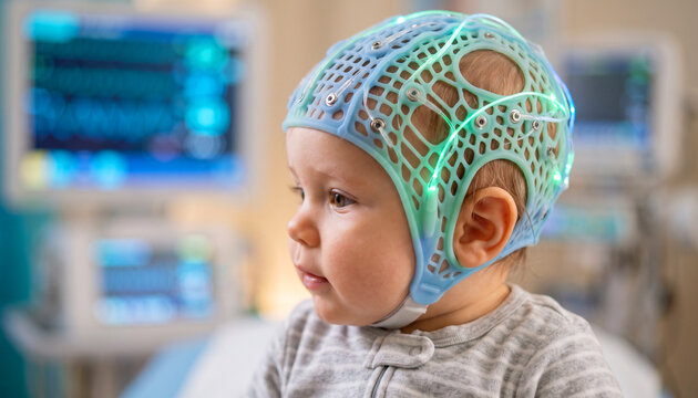 Pediatric non invasive brain computer interface used for infant neural diagnostics in a hospital setting