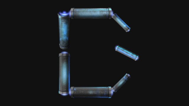 A drag and drop overlay letter that is made up from animated metallic tubes that pulsate and rotate.
