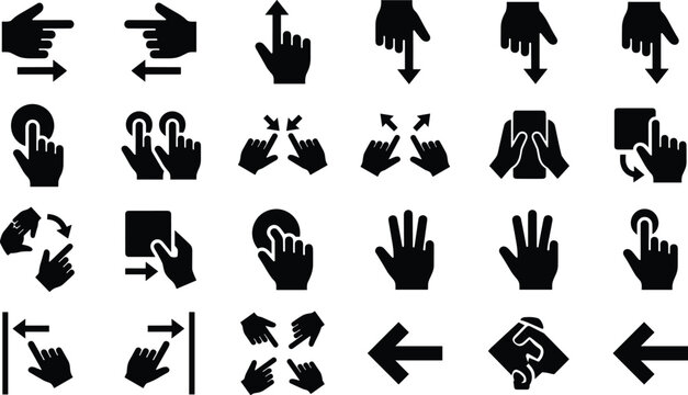 Touch Gesture Hand Icons Set with Swipe Tap and Mobile Interaction Symbols