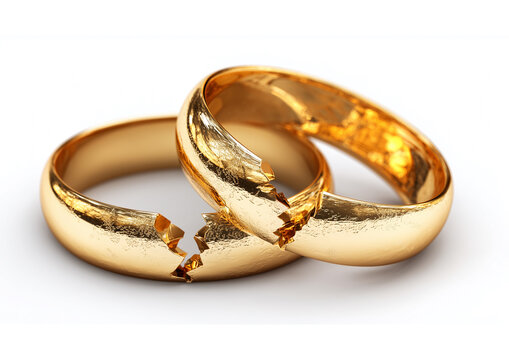 In the notary's or judge's office, there is a divorce or marriage certificate, a pen, and two gold wedding rings on the table.
