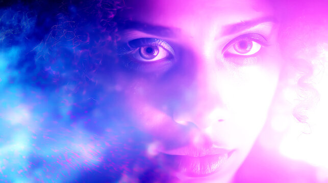 Neon Abstract Smoke Portrait with Pink Blue Glow