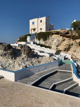Blue and White Staircase and Cycladic Architecture in Mandrakia, Milos, Greece