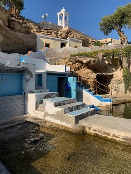 Blue and White Staircase and Cycladic Architecture in Mandrakia, Milos, Greece