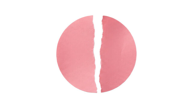 Pink paper circle torn in half isolated on transparent background