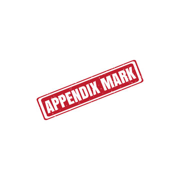 A red rectangular rubber stamp with the words appendix mark written in bold white capital letters, isolated on a clean white background surface isolated on a transparent background