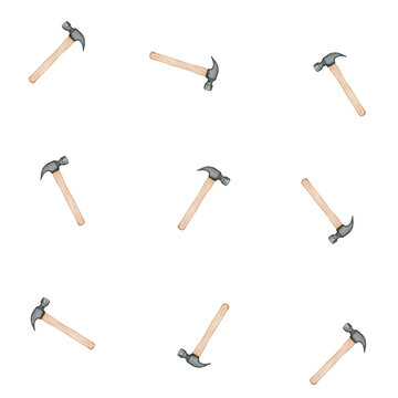 Watercolour hammer pattern with wooden handles and metal heads on a clean white background. It is suitable for workshop textiles, wallpaper, fabric, stationery, packaging, construction branding