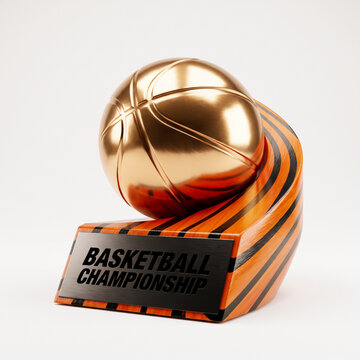 Basketball championship trophy with engraved base and golden basketball design