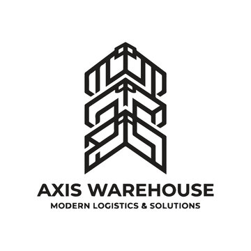 Axis warehouse modern logistics and solutions logo with upward pointing