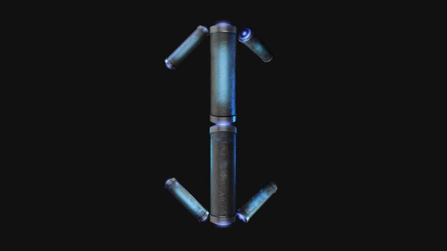 A drag and drop overlay letter that is made up from animated metallic tubes that pulsate and rotate.
