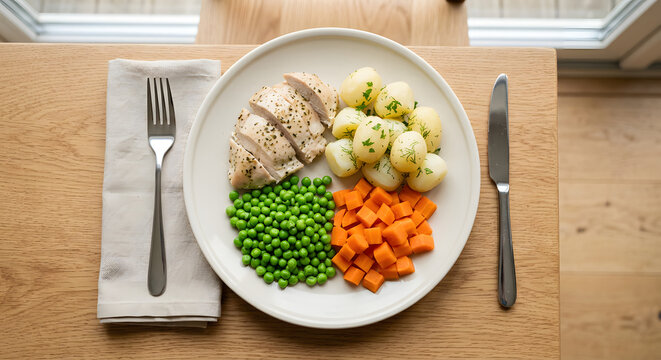 Einfaches Essen mit klar getrennten Komponenten