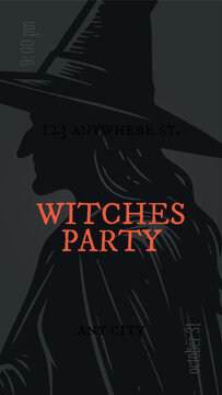 happy halloween witches party editable instagram story template, spooky magical coven celebration event flyer for social media