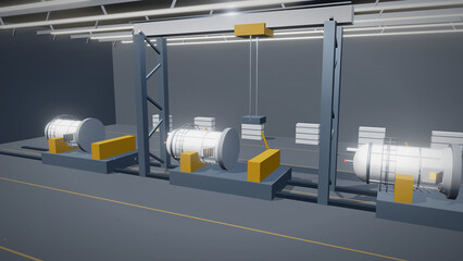 Naklejka premium Reactor modules on assembly jigs inside a module fabrication hall view 1
