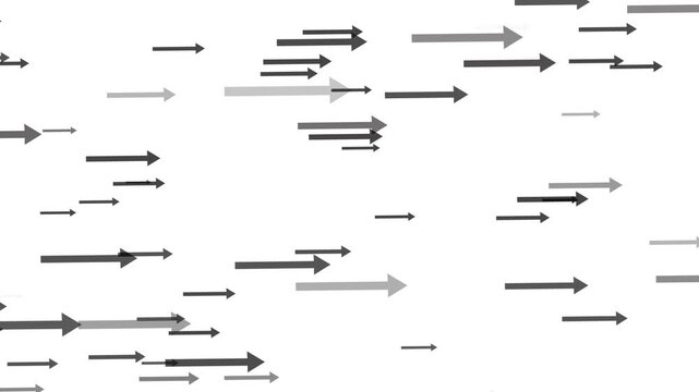 Background scattered horizontal arrows in varying pointing right abstract directional pattern animation