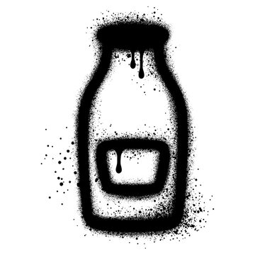 Milk Bottle graffiti with black spray paint. vector illustration.