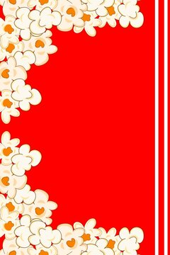 Popcorn Red Border Background. Popcorn Cinema Snack Frame. Red Popcorn Stripe Template
