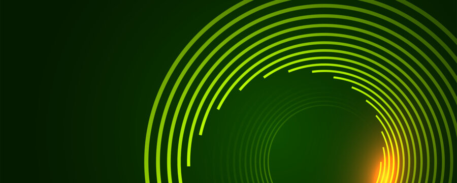 Green abstract background with glowing curved lines, smooth loops and modern geometric pattern. Vector illlustration.