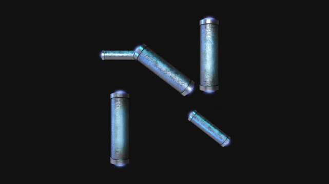 A drag and drop overlay letter that is made up from animated metallic tubes that pulsate and rotate.
