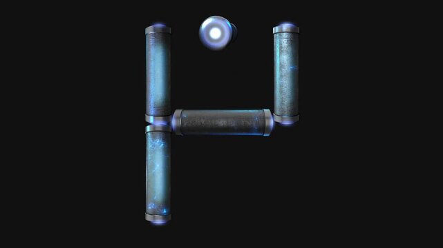 A drag and drop overlay letter that is made up from animated metallic tubes that pulsate and rotate.
