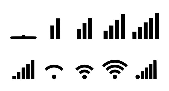 Signal Strength Bar Icons Vector Set, Mobile Network Indicator and Wireless Connection Symbols
