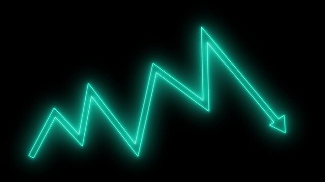 Glowing neon zigzag arrow background rising then dipping animation