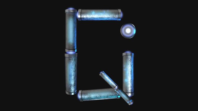 A drag and drop overlay letter that is made up from animated metallic tubes that pulsate and rotate.

