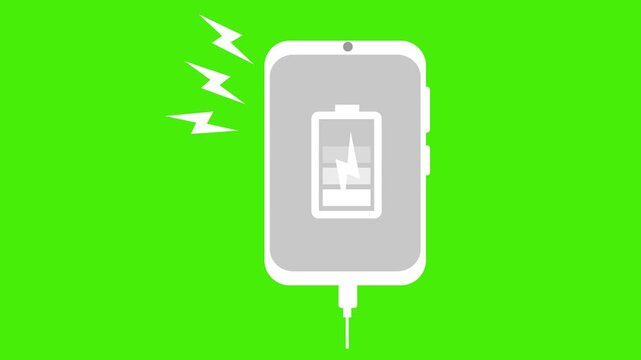 Minimal charging smartphone icon battery symbol and lightning bolts animation