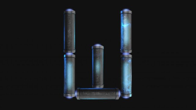 A drag and drop overlay letter that is made up from animated metallic tubes that pulsate and rotate.
