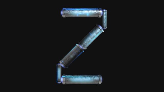 A drag and drop overlay letter that is made up from animated metallic tubes that pulsate and rotate.
