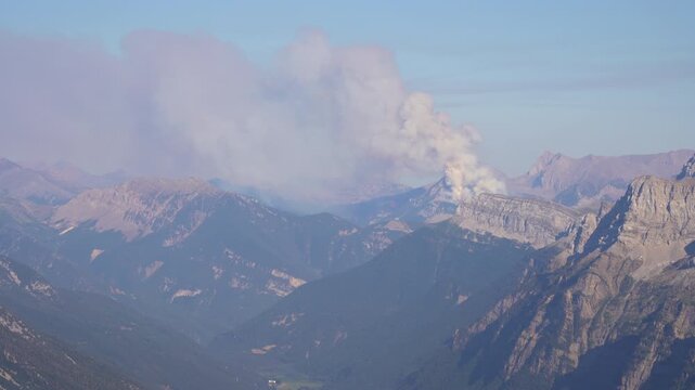 A wildfire in the Pineta valley, part of National Park Ordesa y Monte Perdido. Pyrenees, Spain, July 2026.