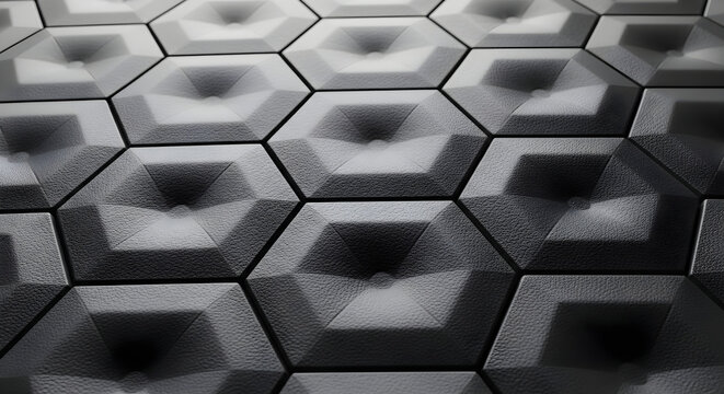 Abstract 3D Hexagonal Patterned Wall Surface Featuring Geometric Depths and Soft Light Shadows for Modern Architectural Interior Design Backgrounds