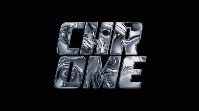 Chrome texture text motion animations featuring sleek metallic surfaces, reflective highlights, and dynamic movement for a futuristic, premium visual style.