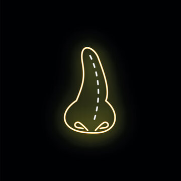 Neon glowing nose with dashed line for cosmetic rhinoplasty procedure