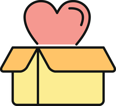 Heart icon symbolizing love and donation emerging from an open yellow delivery box