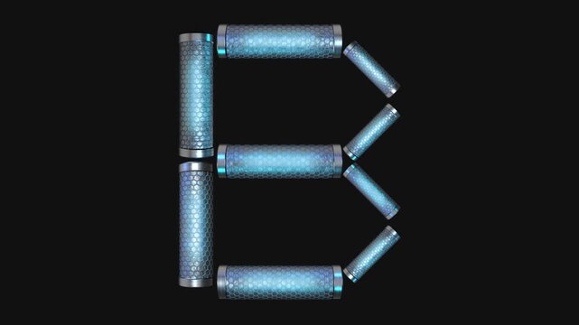 A drag and drop overlay letter that is made up from animated metallic tubes that pulsate and rotate.
